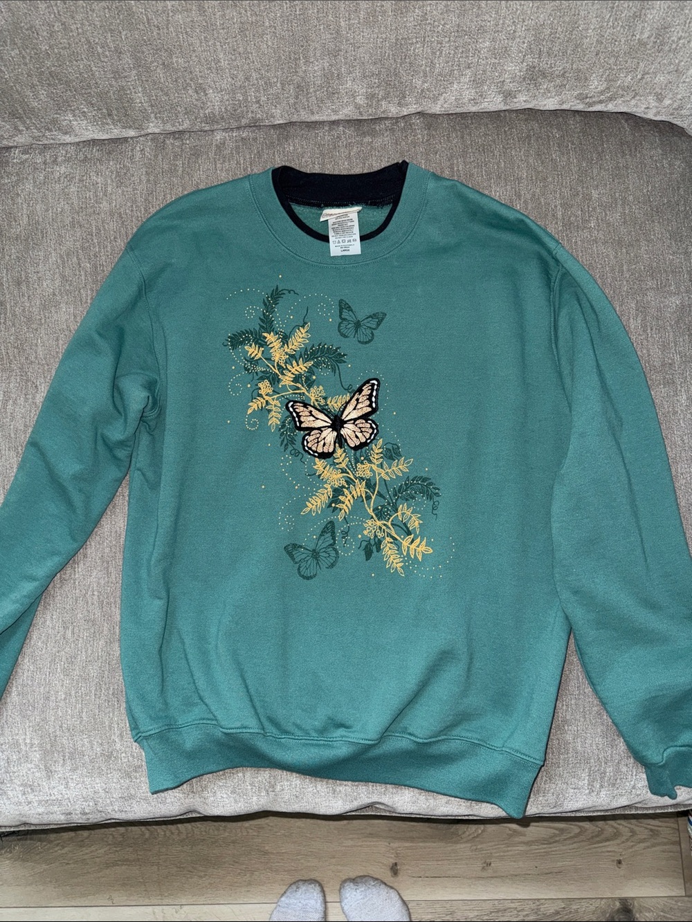 Teal Butterfly Floral Crewneck Sweater